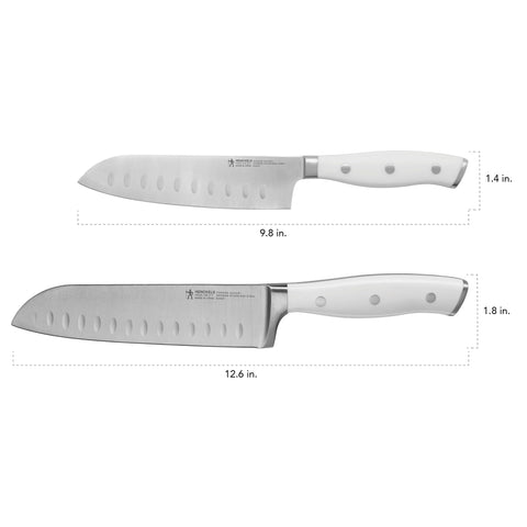 Close-up of HENCKELS Forged Accent blade showing sharp satin finish.