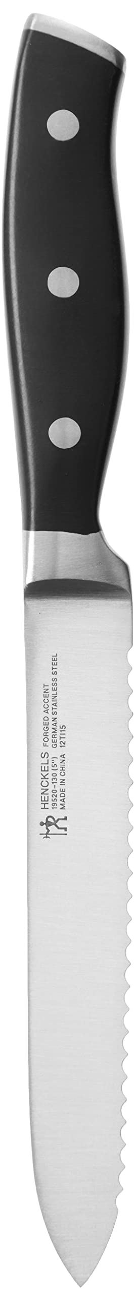 HENCKELS Forged Accent curved triple-rivet handle delivers comfortable control during use.