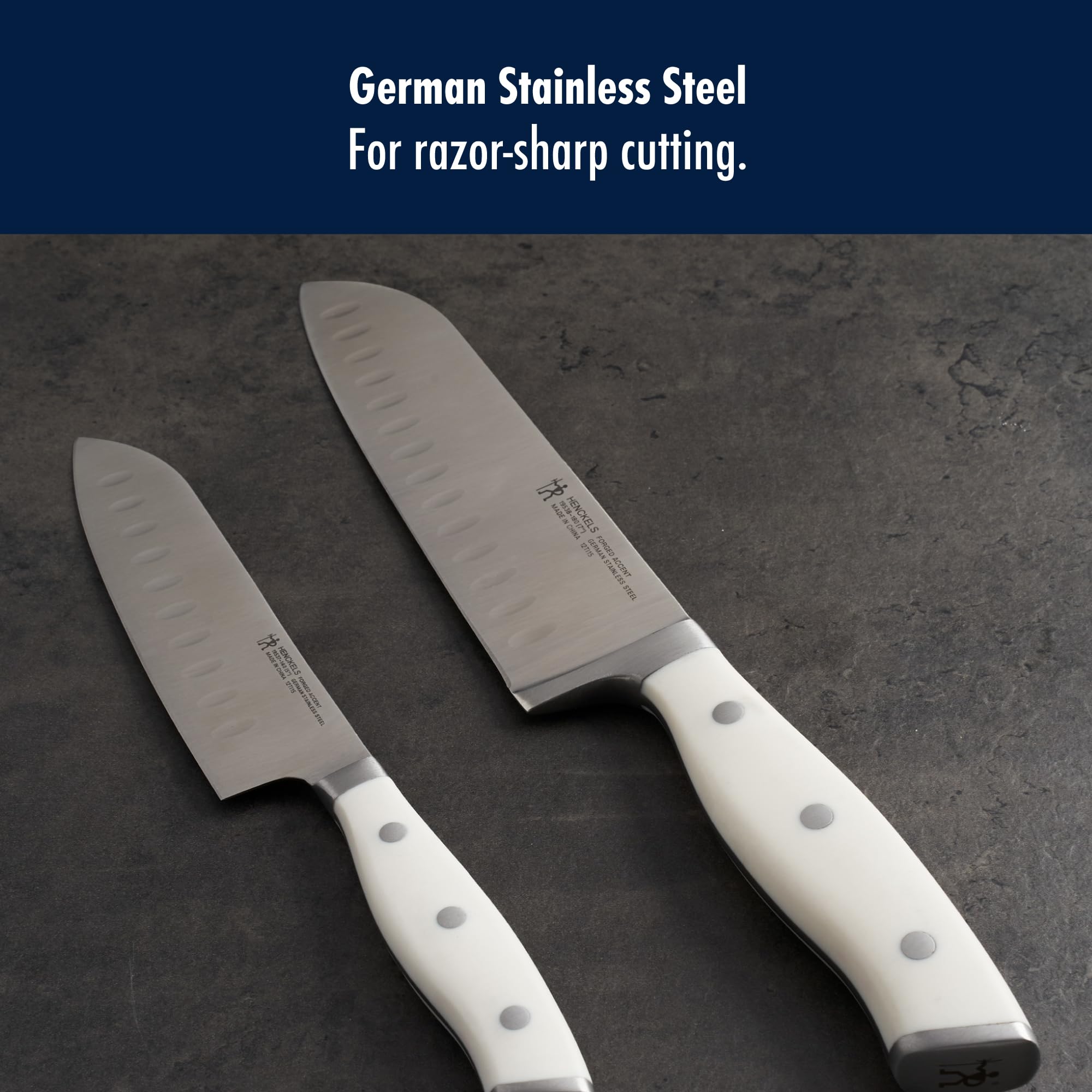 Forged bolster on HENCKELS Accent for durable balance and control.