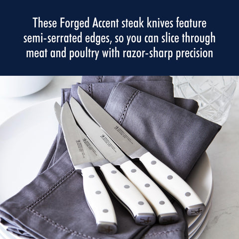 Henckels Forged Accent knife set 4 pieces shown side by side.