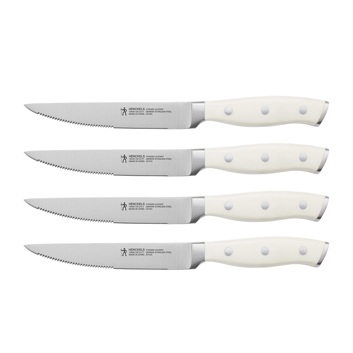 Henckels Forged Accent razor-sharp steak knife blade close-up for precise slicing.