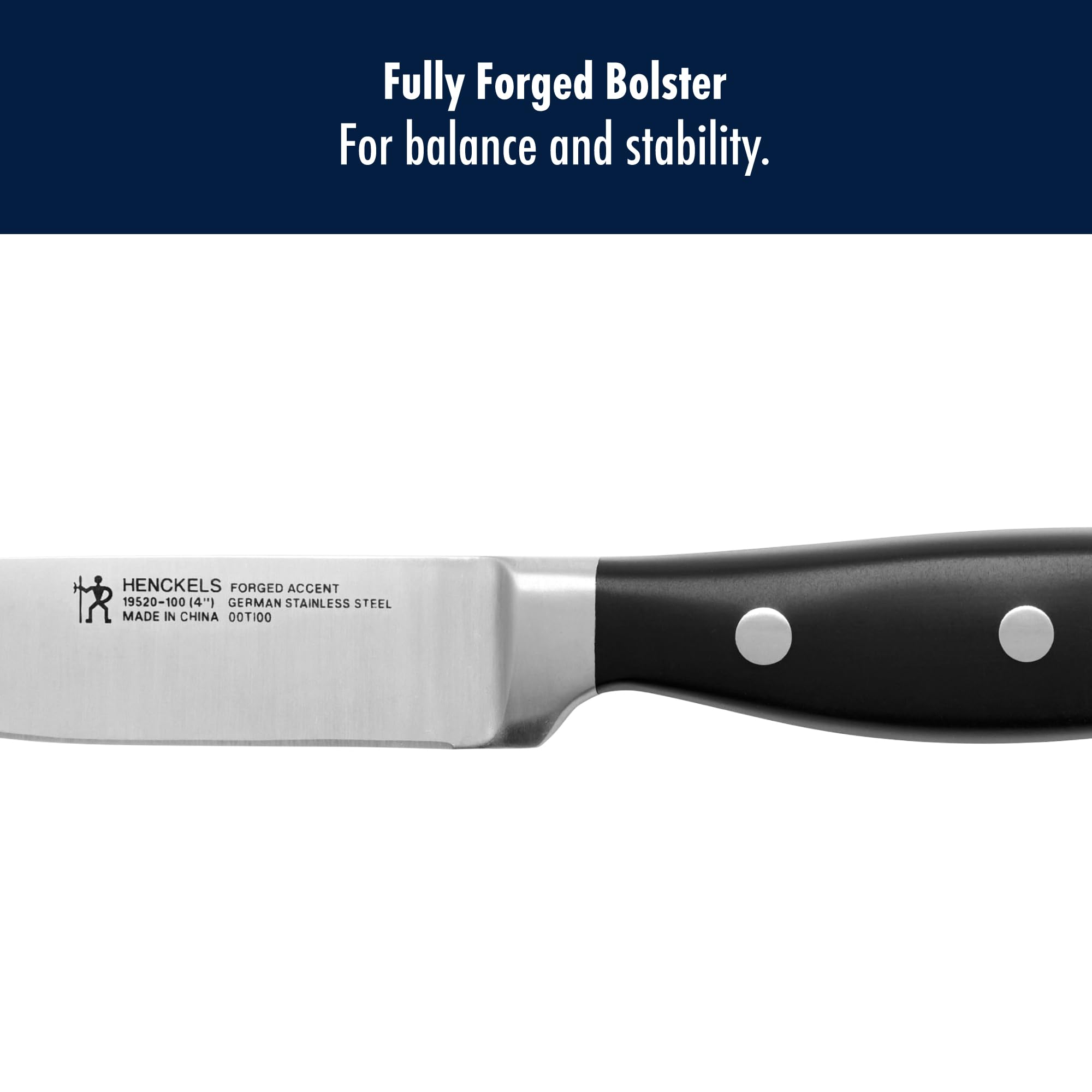HENCKELS satin blade close-up shows razor-sharp precision.