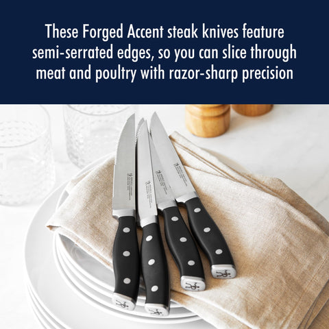 HENCKELS Forged Accent edge closeup shows razor-sharp precision for clean cuts.