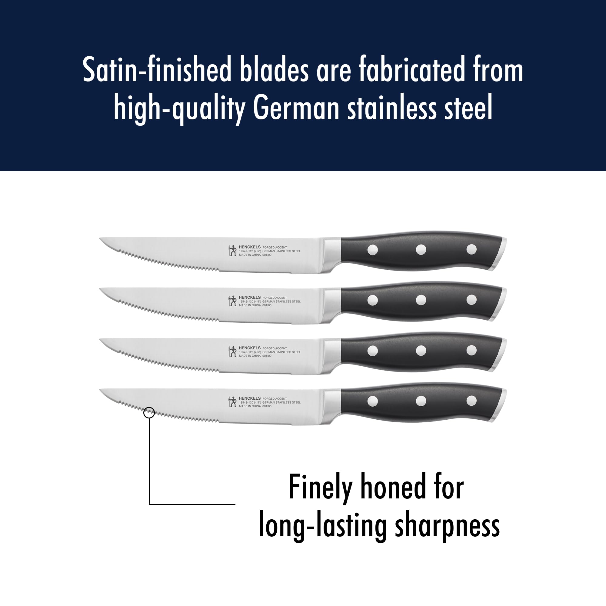 HENCKELS Forged Accent triple-rivet handle demonstrates secure balance for controlled slicing.
