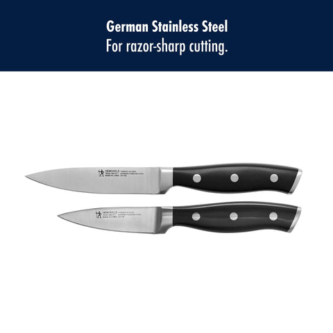 HENCKELS forged bolster construction demonstrates balanced, durable handling.