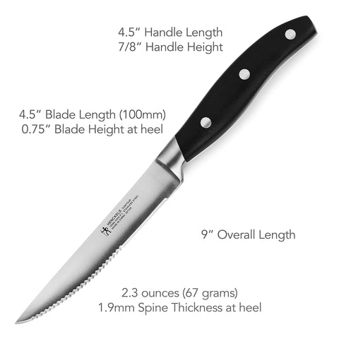Henckels Forged Contour handle with 3 rivets for balanced control.