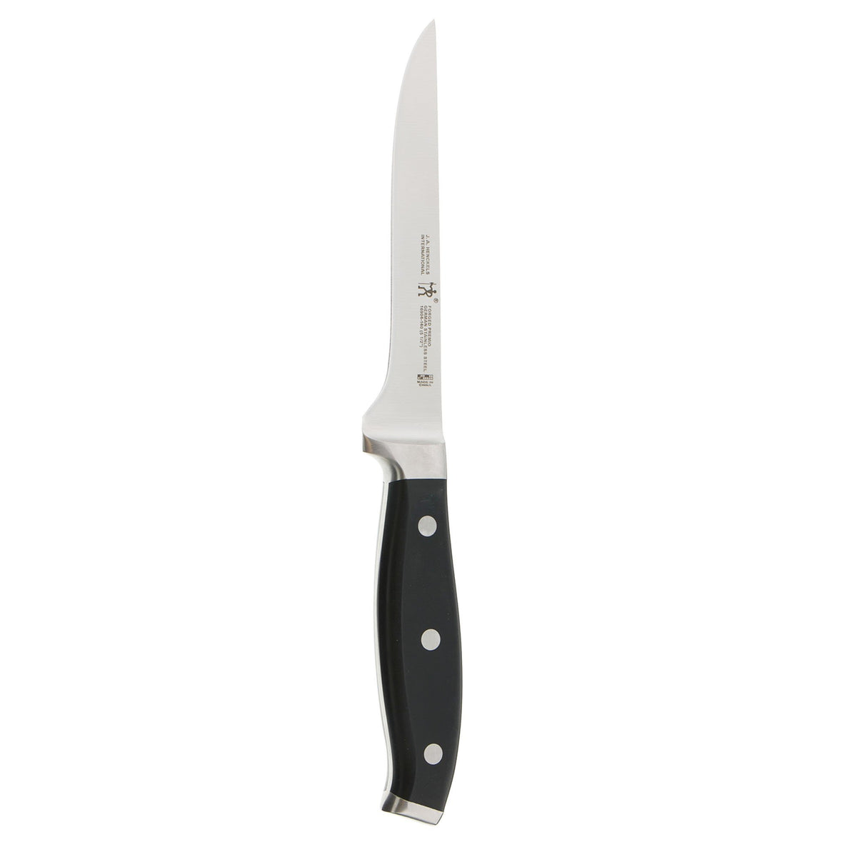 Henckels Forged Premio boning knife blade close up showing precision edge for clean cuts