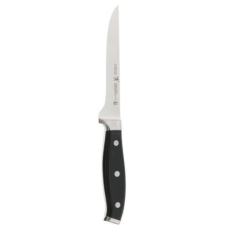 Henckels Forged Premio boning knife blade close up showing precision edge for clean cuts