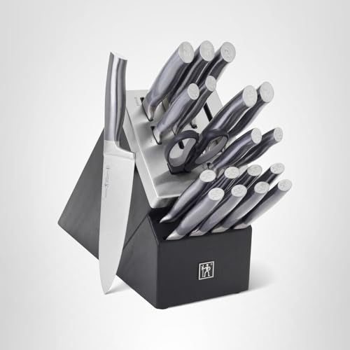Henckels Graphite knife set arranged for slicing, dicing, and carving.