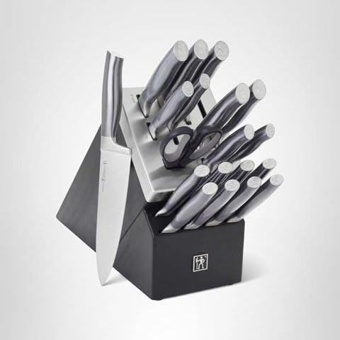 Henckels Graphite knife set arranged for slicing, dicing, and carving.
