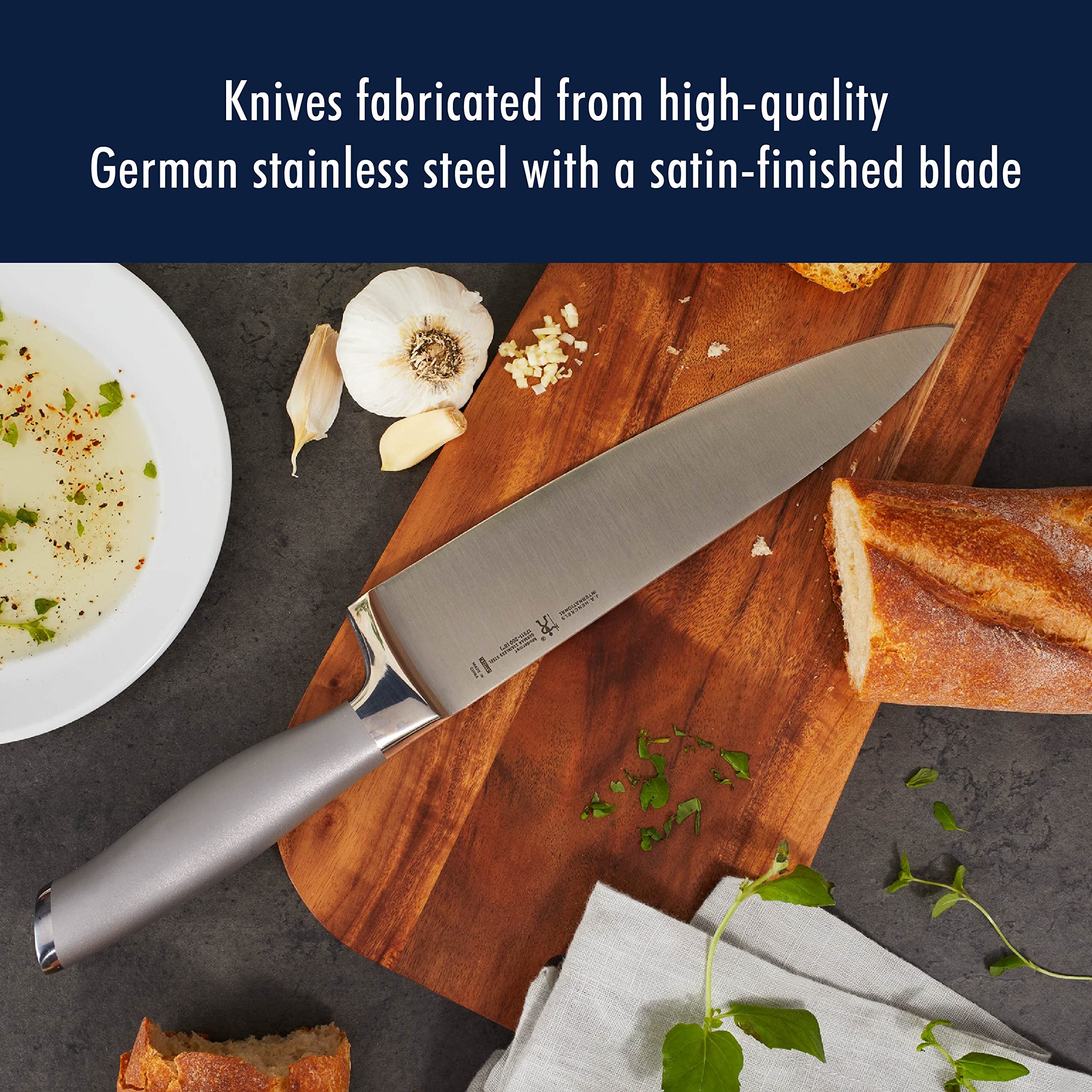 Henckels Modernist 8in chef's knife for precise slicing and dicing.