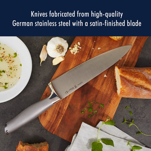 Henckels Modernist 8in chef's knife for precise slicing and dicing.