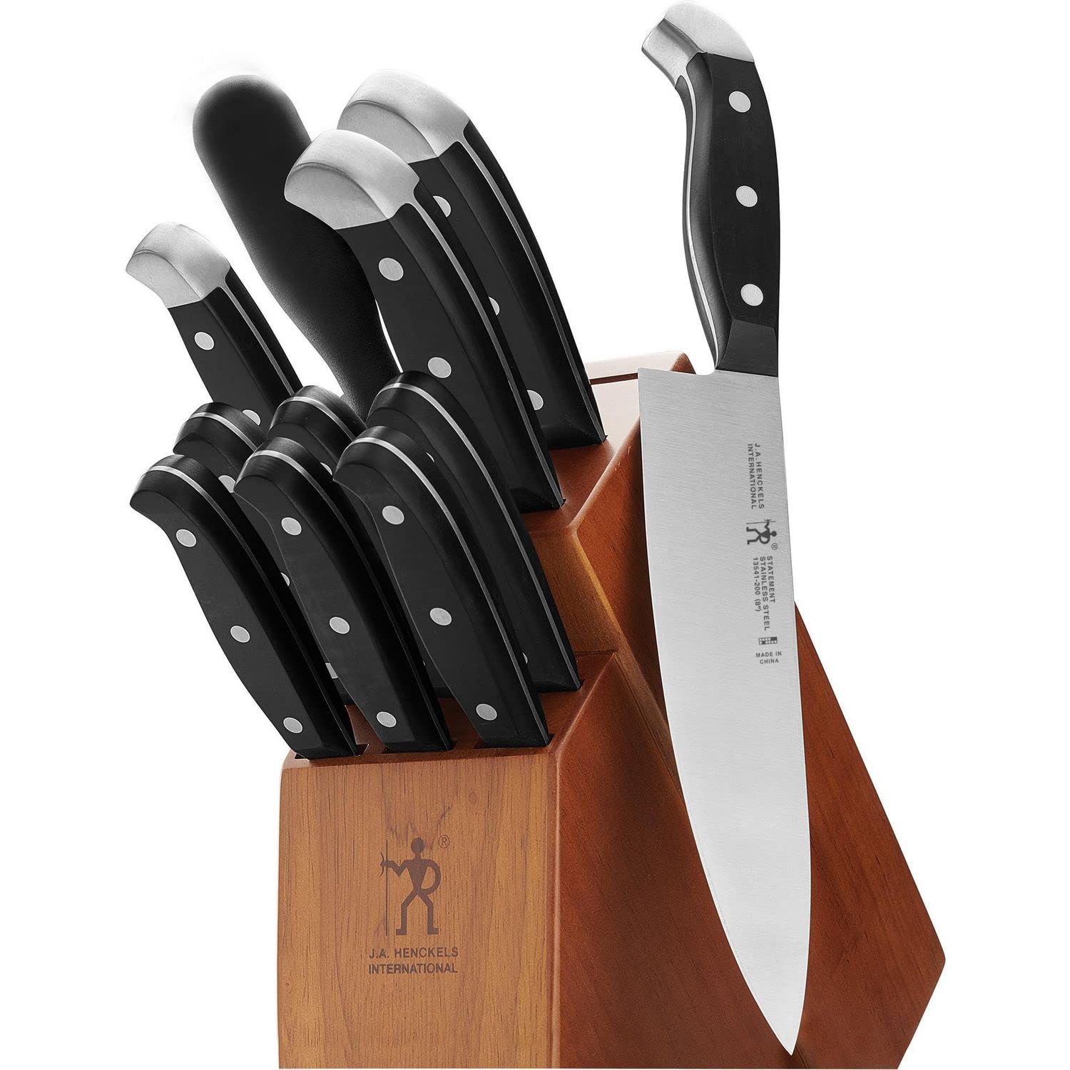 Henckels premium 12-piece knife set in brown block for versatile kitchen tasks