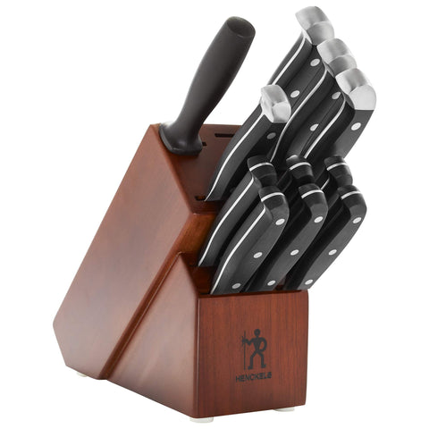 Henckels premium knife set with sharpening steel highlighting long-lasting edge performance.