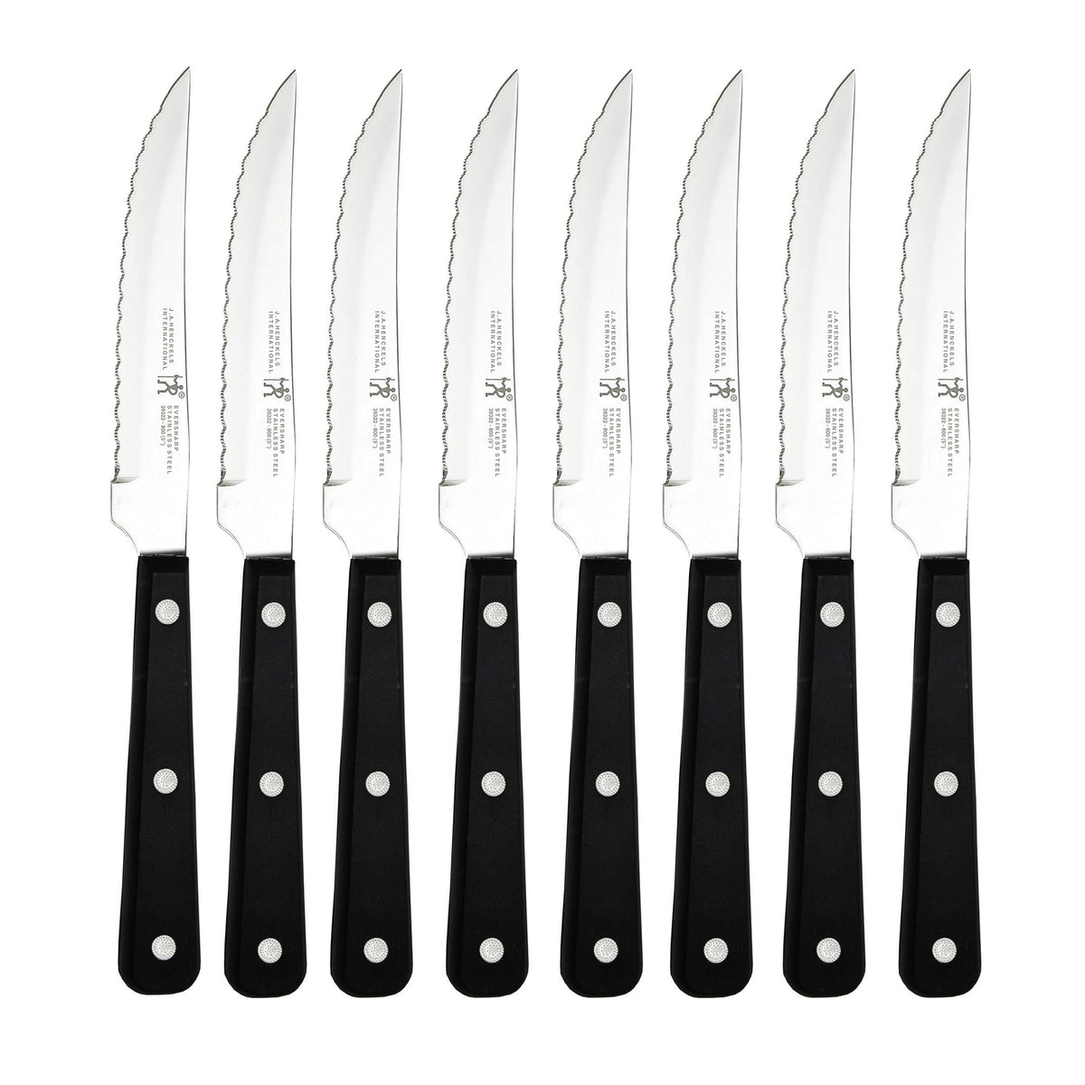 Henckels Razor-Sharp steak knife set with precise slicing.