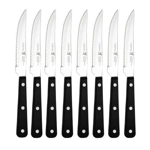 Henckels Razor-Sharp steak knife set with precise slicing.