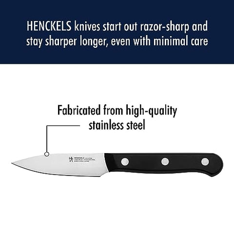 Henckels Solution 5.5-inch prep knife for quick slicing and mincing on boards.