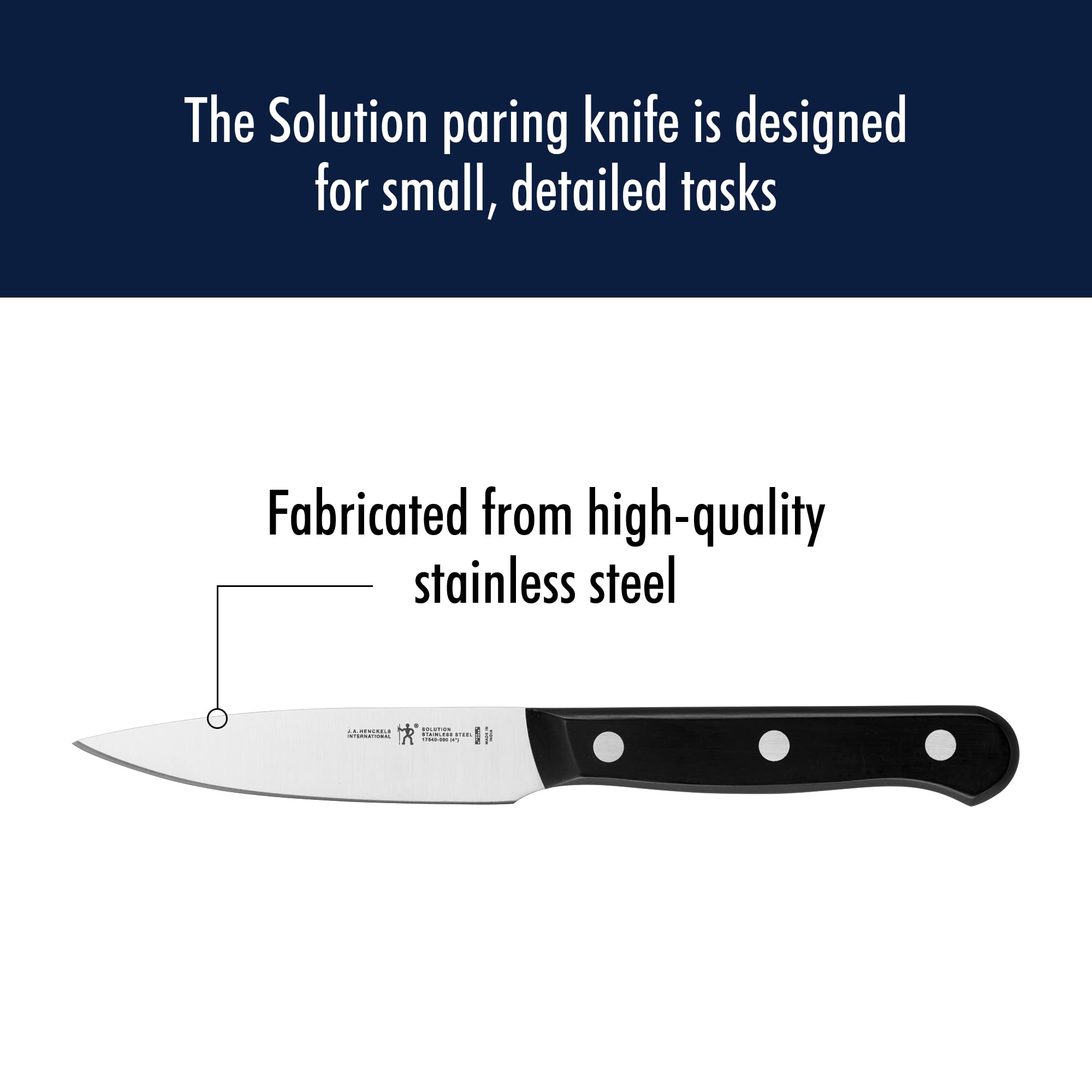 Henckels compact-design chef knife improves maneuverability in small kitchens.