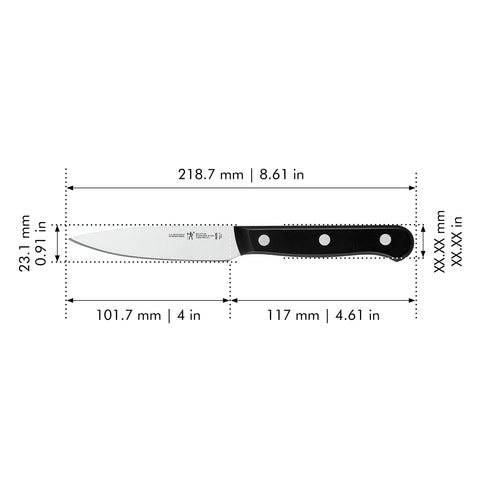 Henckels ergonomic triple-rivets handle offers comfortable control during prep.