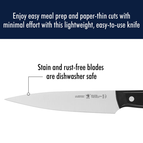 HENCKELS triple-rivet ergonomic handle provides secure grip during slicing