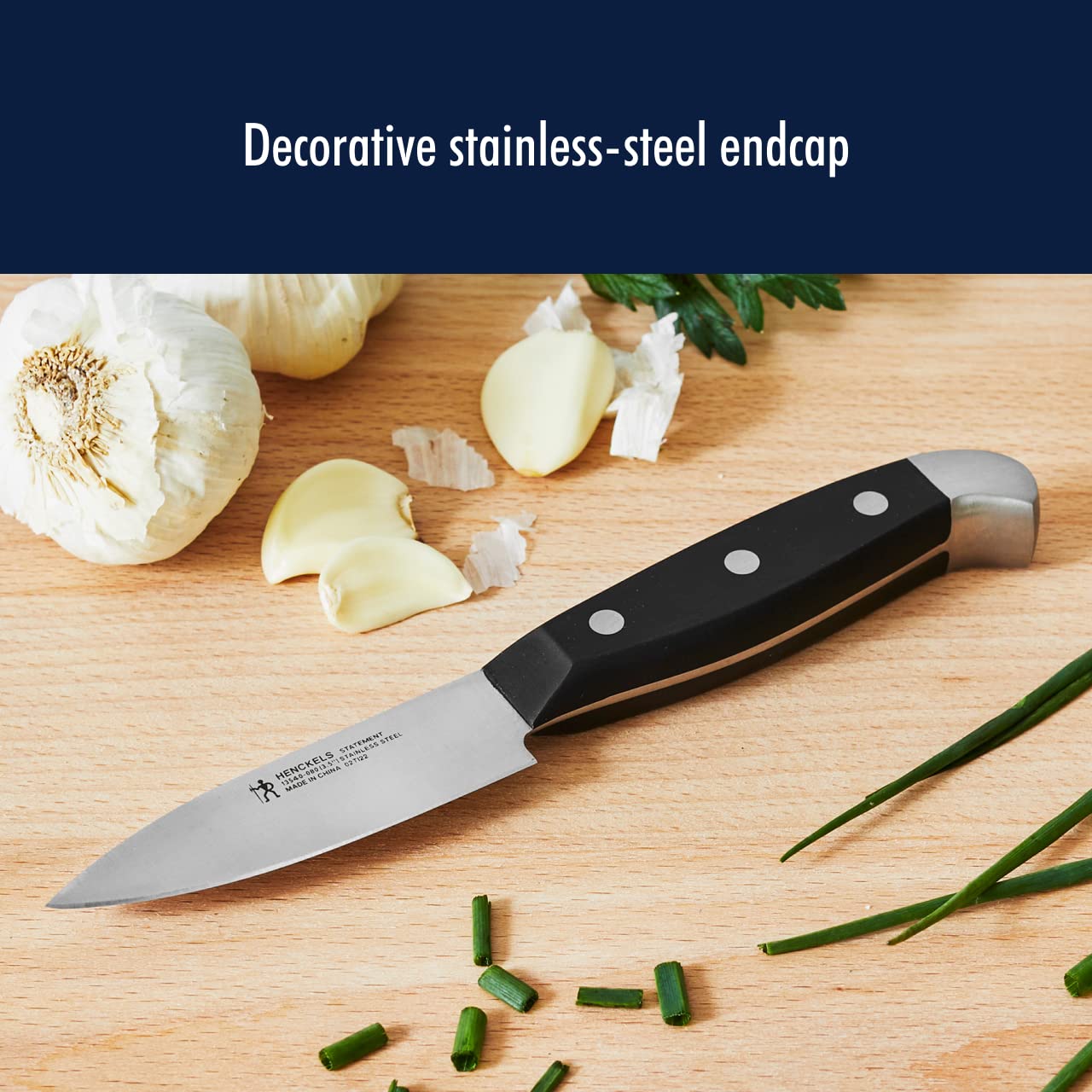 Henckels Statement 3-inch paring knife perfect for detailed peeling and trimming.