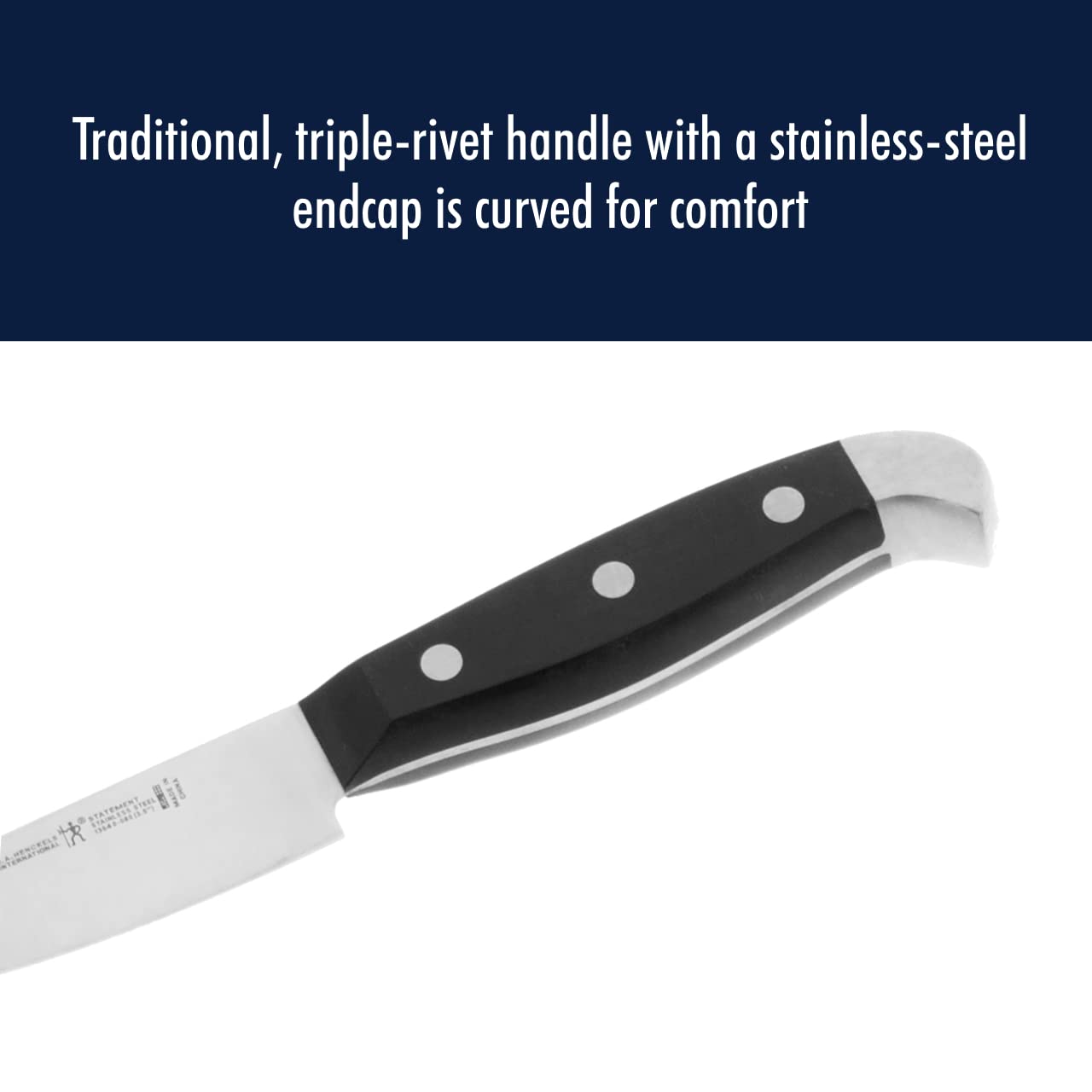 Henckels Statement paring knife in use peeling potato for clean prep.
