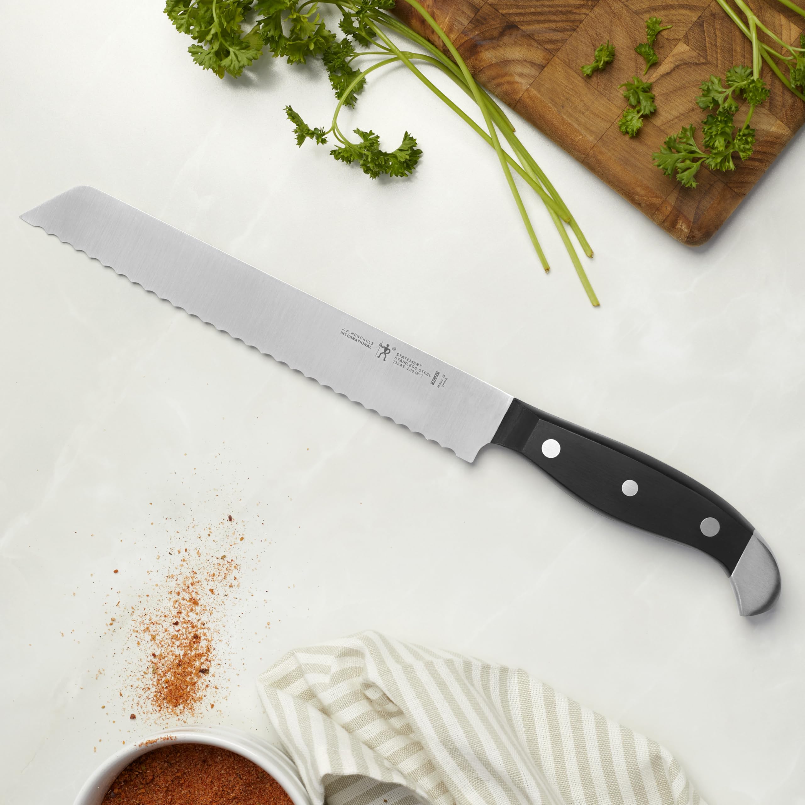 Henckels Statement bread knife slices sourdough and baguettes with ease.