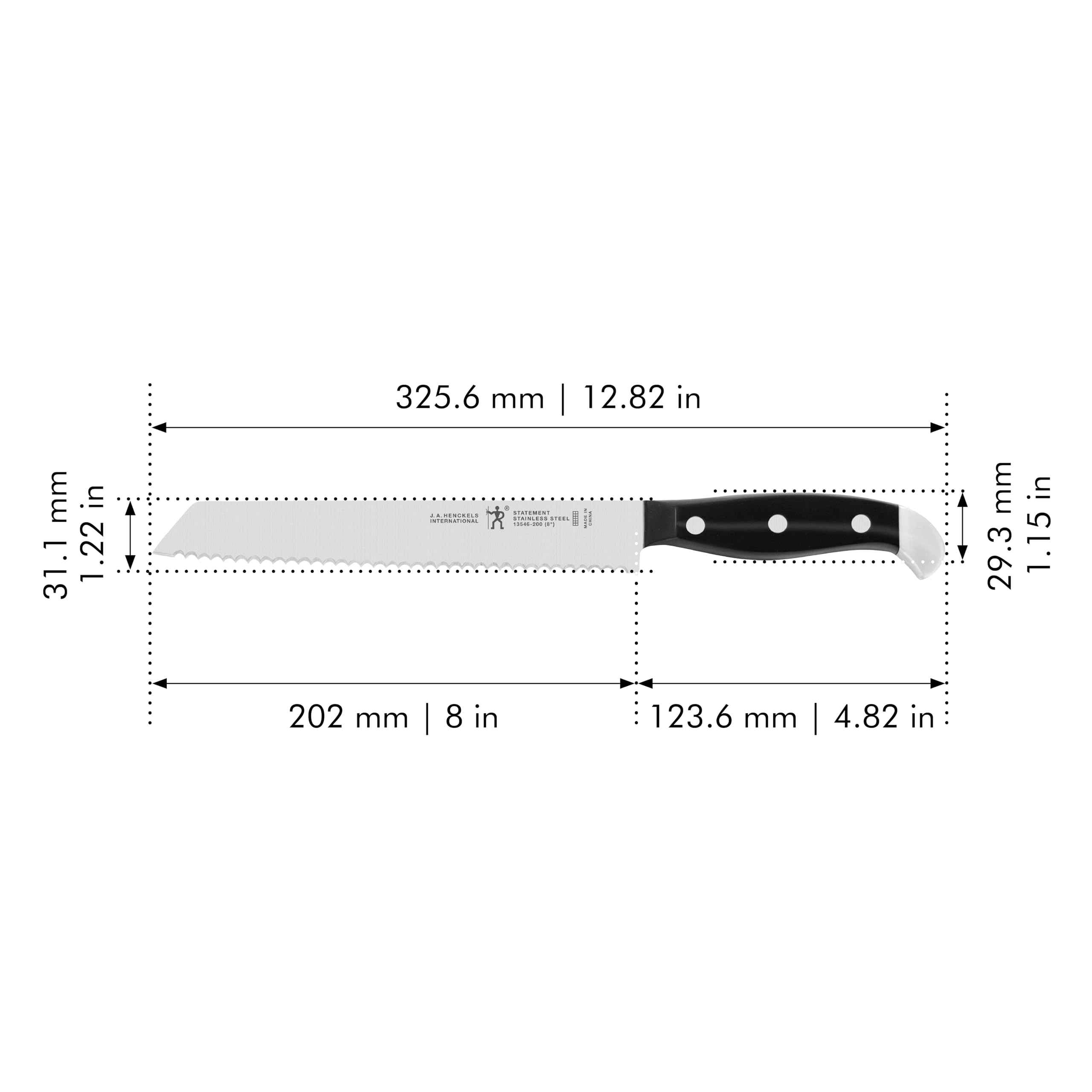 Henckels Statement knife endcap adds aesthetic appeal to display.