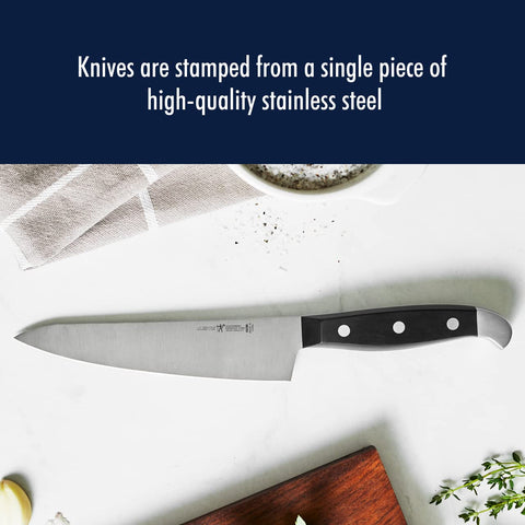 Henckels Statement ergonomic handle for comfortable, controlled slicing.