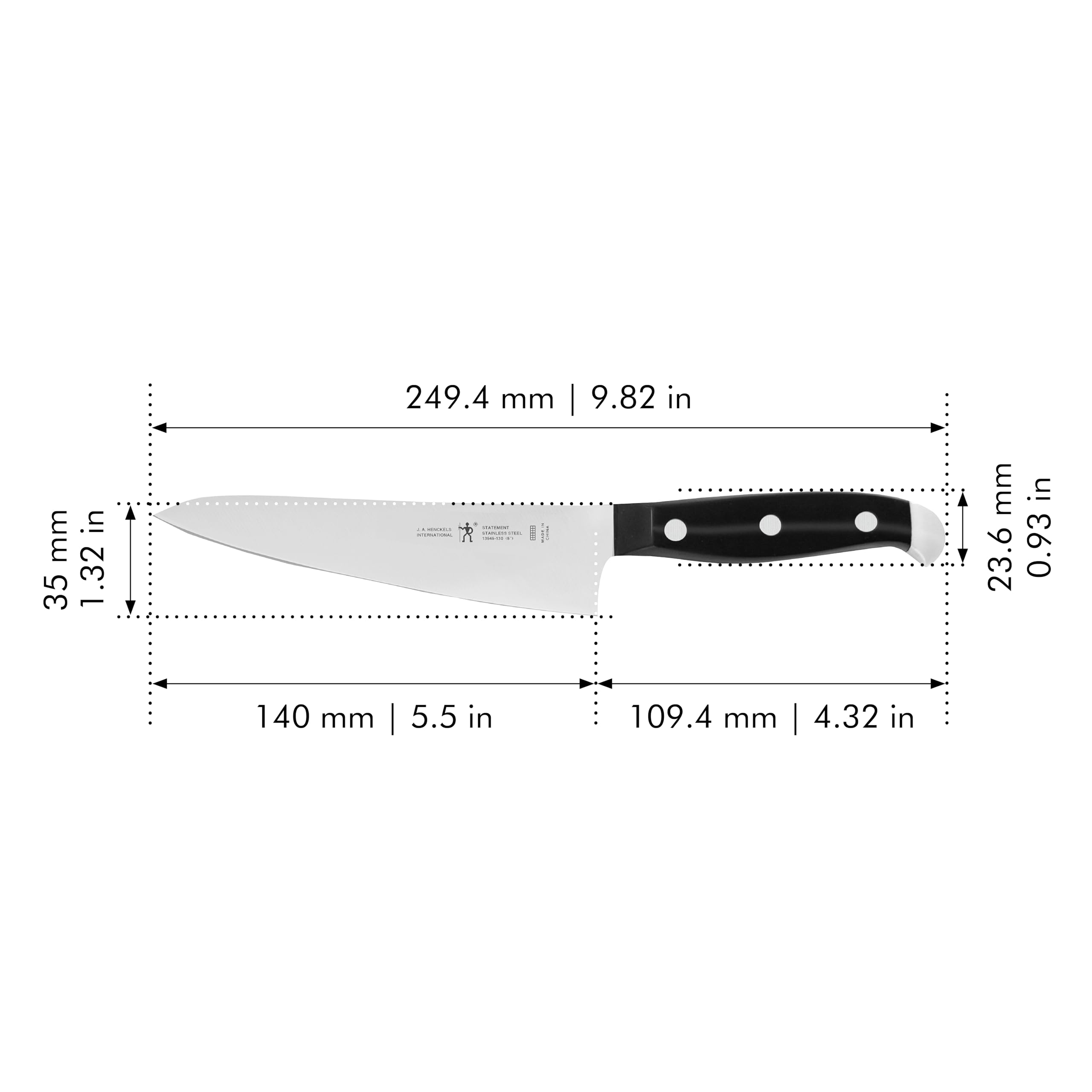 Henckels Statement blade chops vegetables smoothly and evenly.