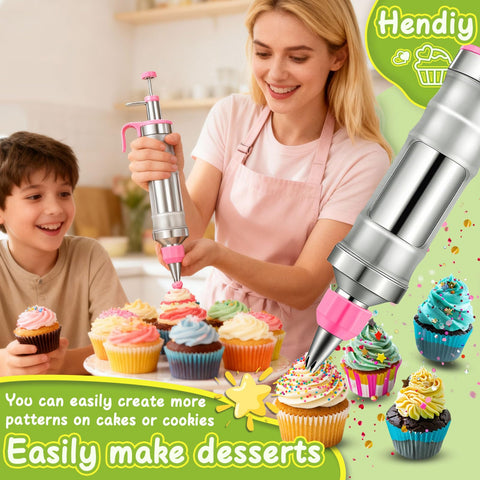 Close-up of Hendiy six piping tips for diverse icing patterns.