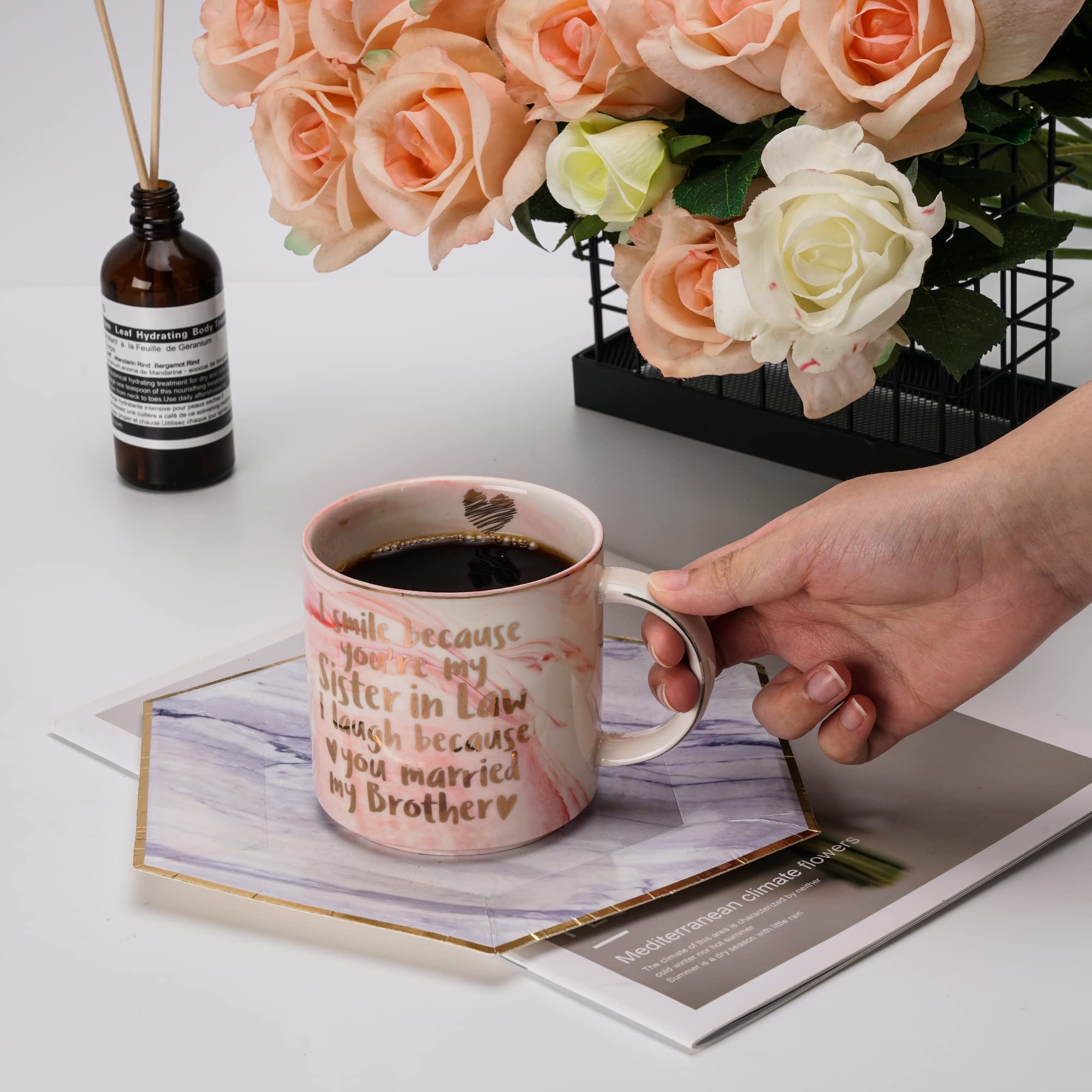 Hendson pink marble cup showcased for stylish tea or coffee rituals.
