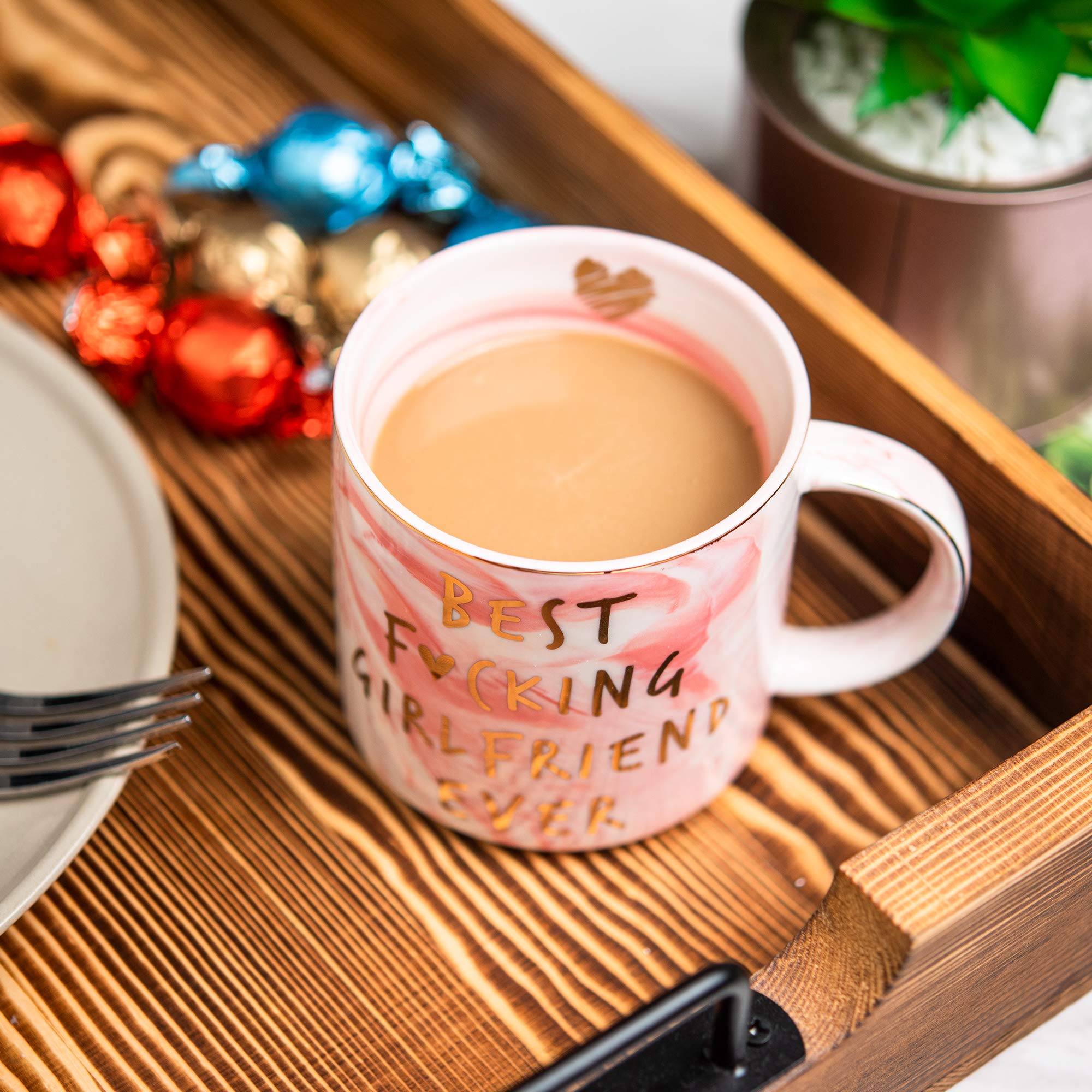 Hendson pink mug shown with couple sharing coffee, great for couple gifts.