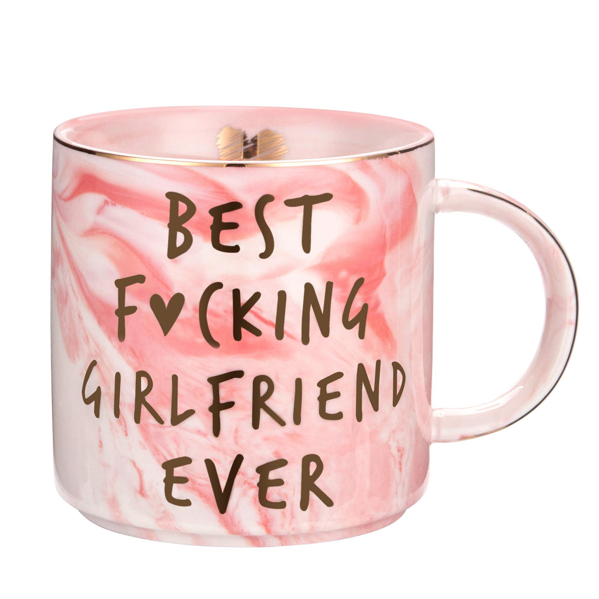 Hendson pink mug with golden accents and heart design for elegant mornings.