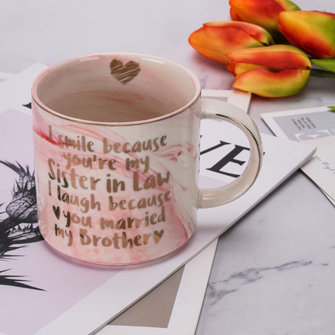 Hendson sister-in-law mug with gold edge, perfect for energizing mornings.