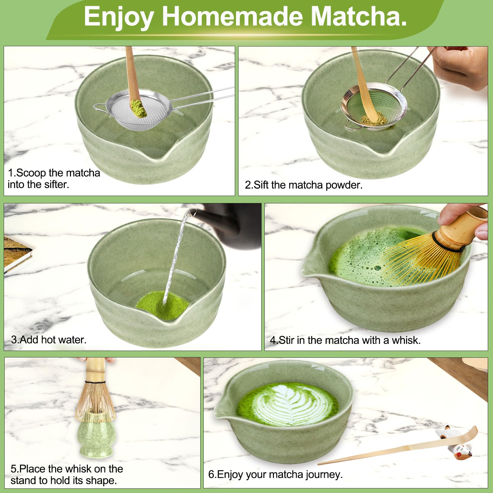 HengLiSam matcha scoop helps portion powder precisely for brewing.