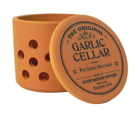 Henry Watson garlic keeper terracotta with breathable design keeps garlic fresh longer.