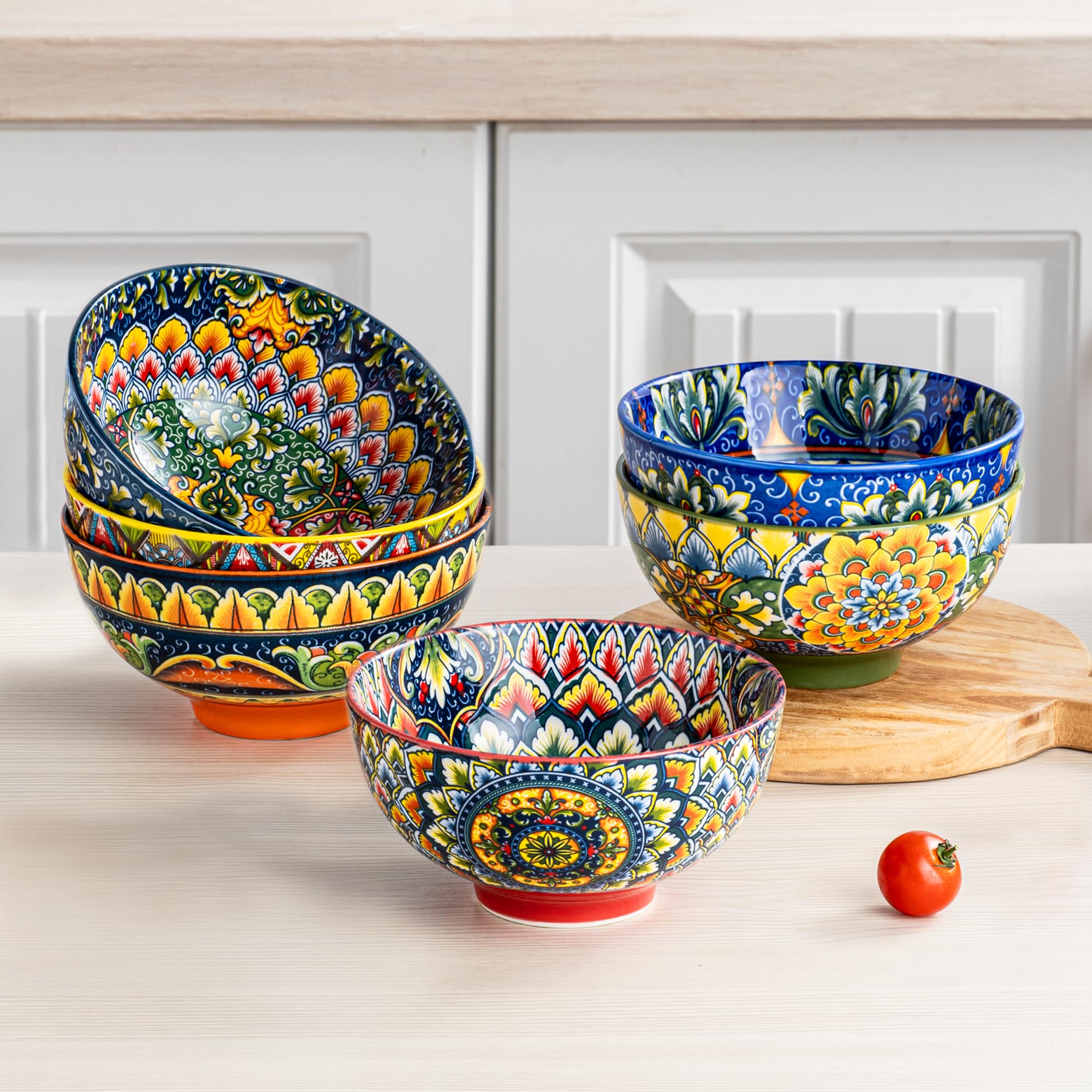 Henten Home 6.5-ounce porcelain bowls feature vibrant color and durable construction