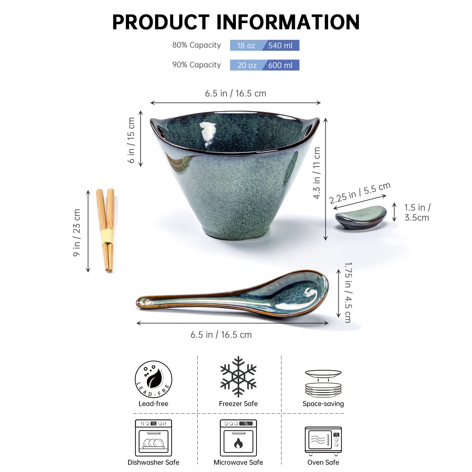 Henten Home ramen bowls teal hole design prevents chopsticks from slipping.