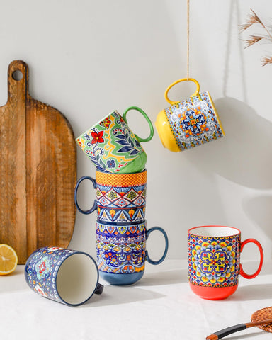 HENXFEN LEAD mugs close-up glaze detail highlighting colorful design