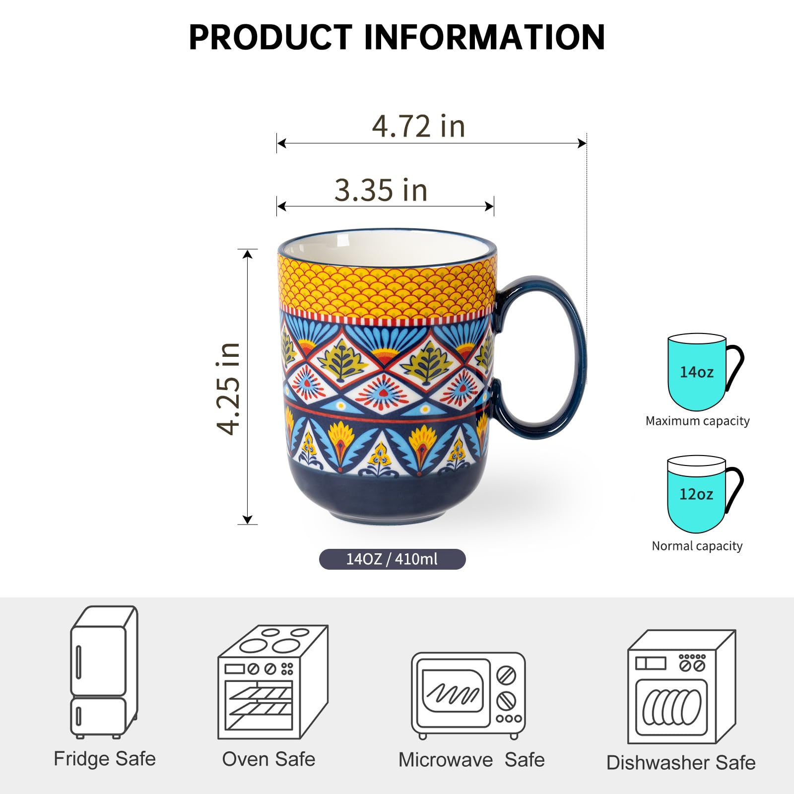 HENXFEN LEAD mug set side view showing comfortable handles for tea or latte