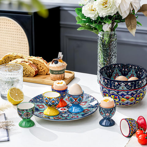 HENXFEN LEAD Boho egg cups arranged for a brunch setup.