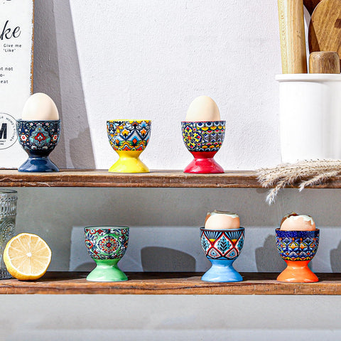 HENXFEN LEAD Boho egg cups on Easter table display with vibrant color.