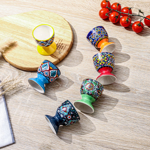 HENXFEN LEAD Boho ceramic egg cups are microwave safe for quick reheats.