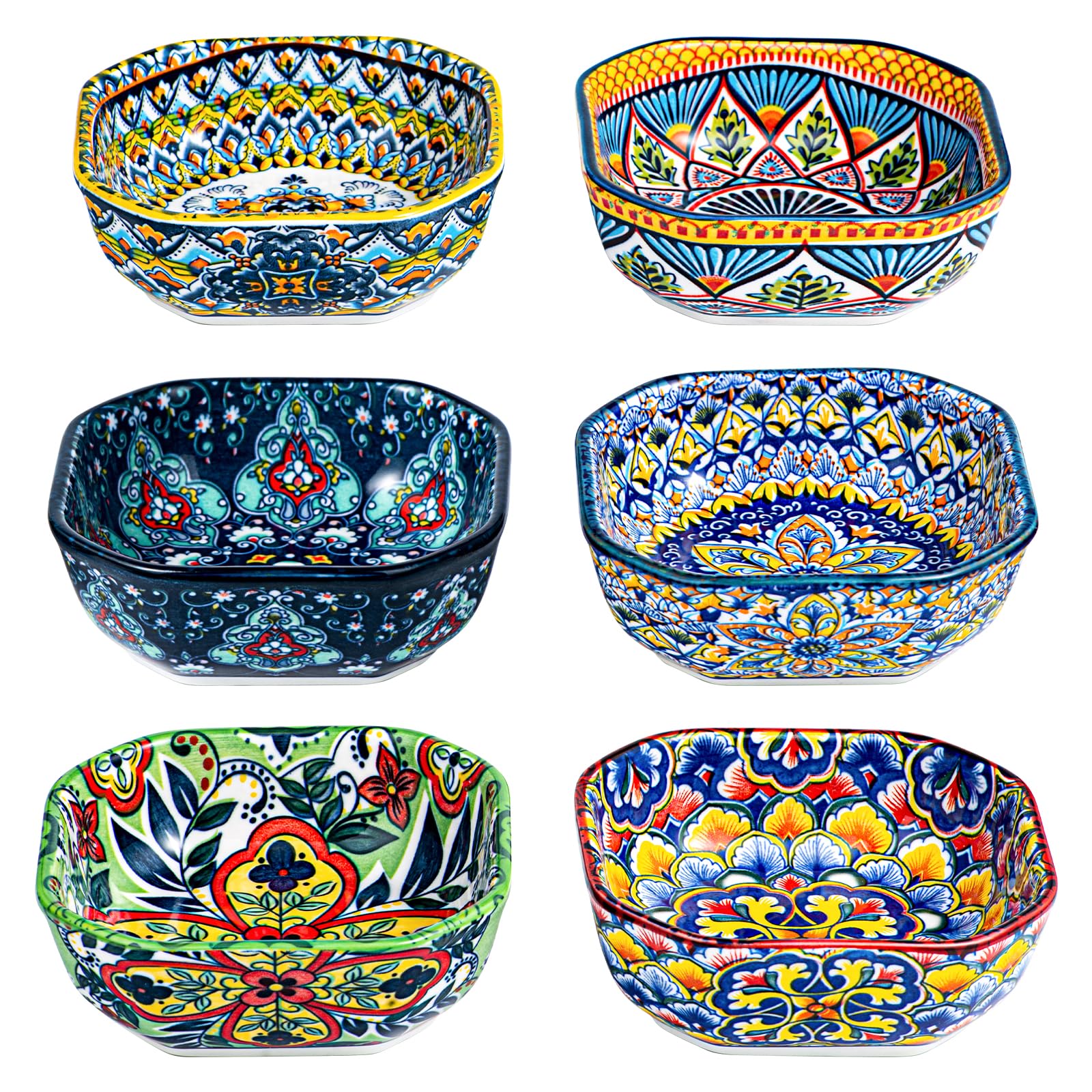 HENXFEN LEAD boho dipping bowls 8oz square set, ideal for sauces and party dips.