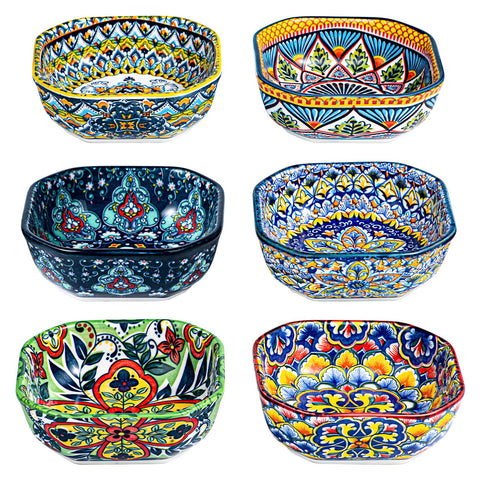HENXFEN LEAD boho dipping bowls 8oz square set, ideal for sauces and party dips.