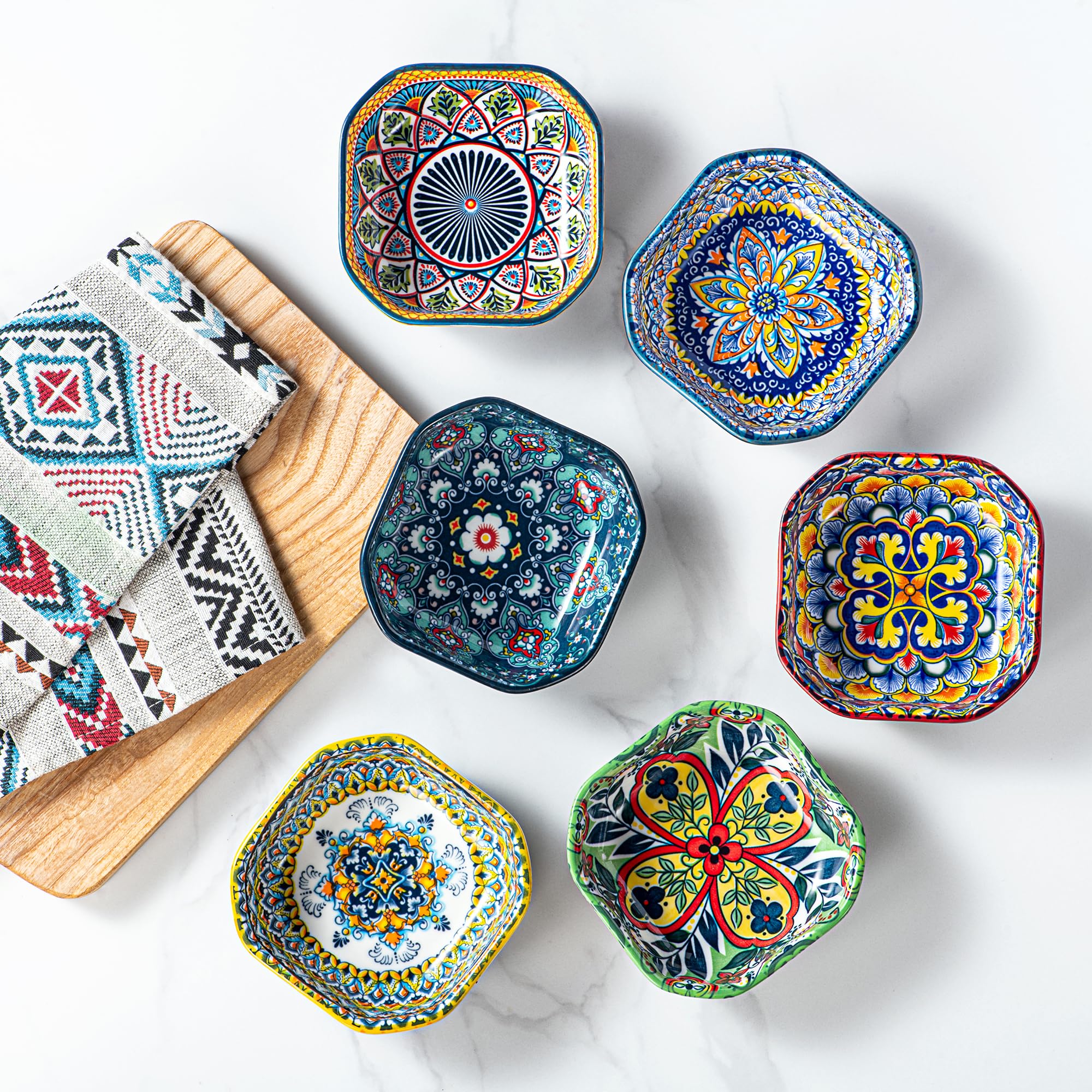 HENXFEN LEAD boho pattern dipping bowls collection adds style to meals.