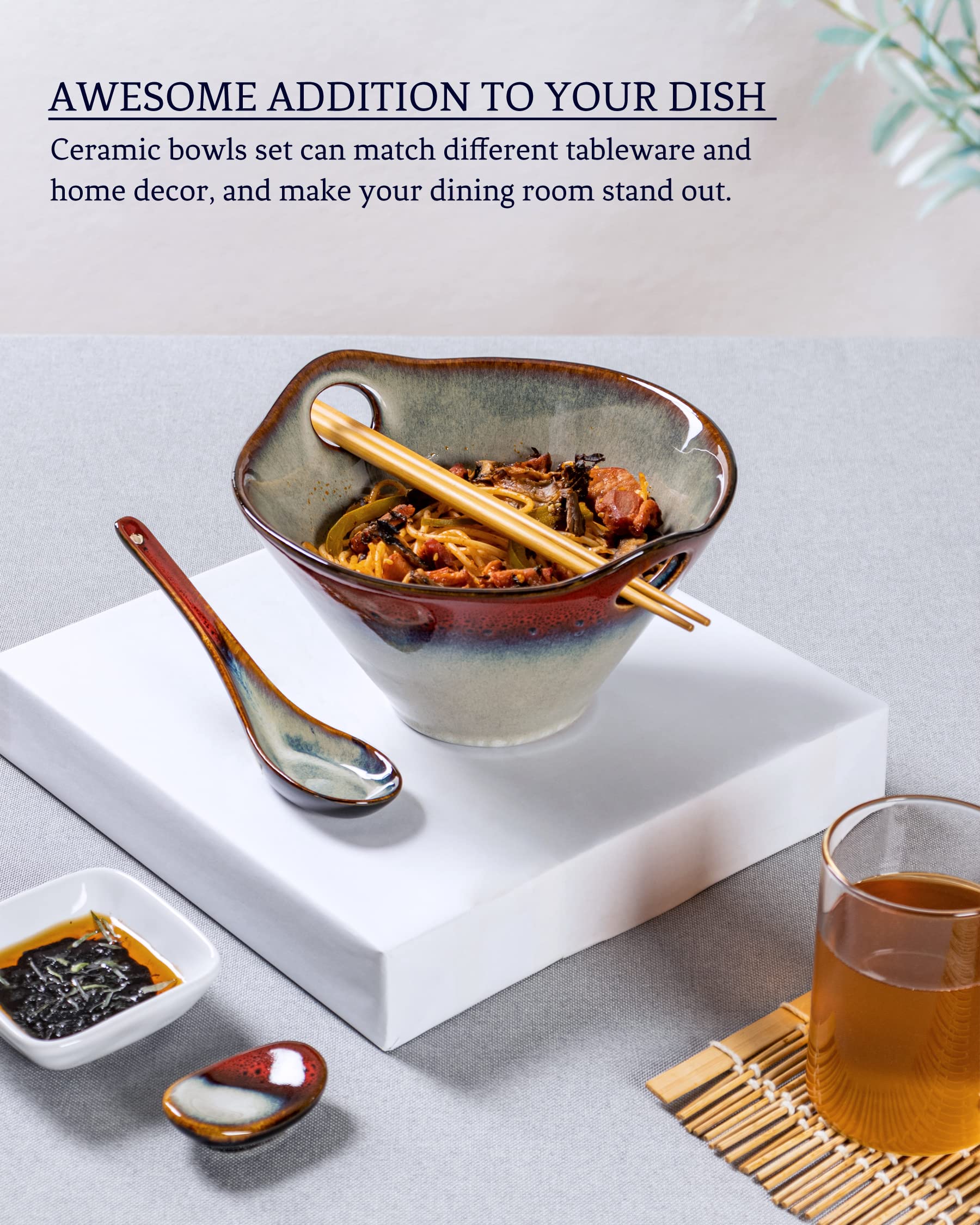 Henxfen Lead bowls with chopstick slots for secure transport of hot soup.