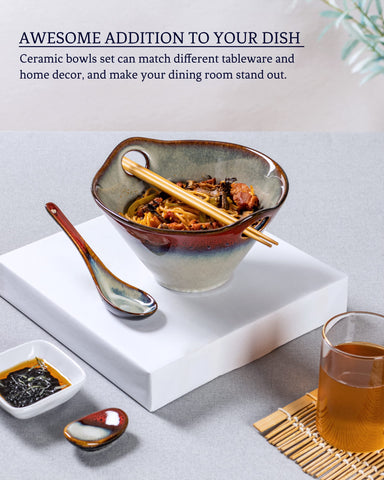 Henxfen Lead bowls with chopstick slots for secure transport of hot soup.