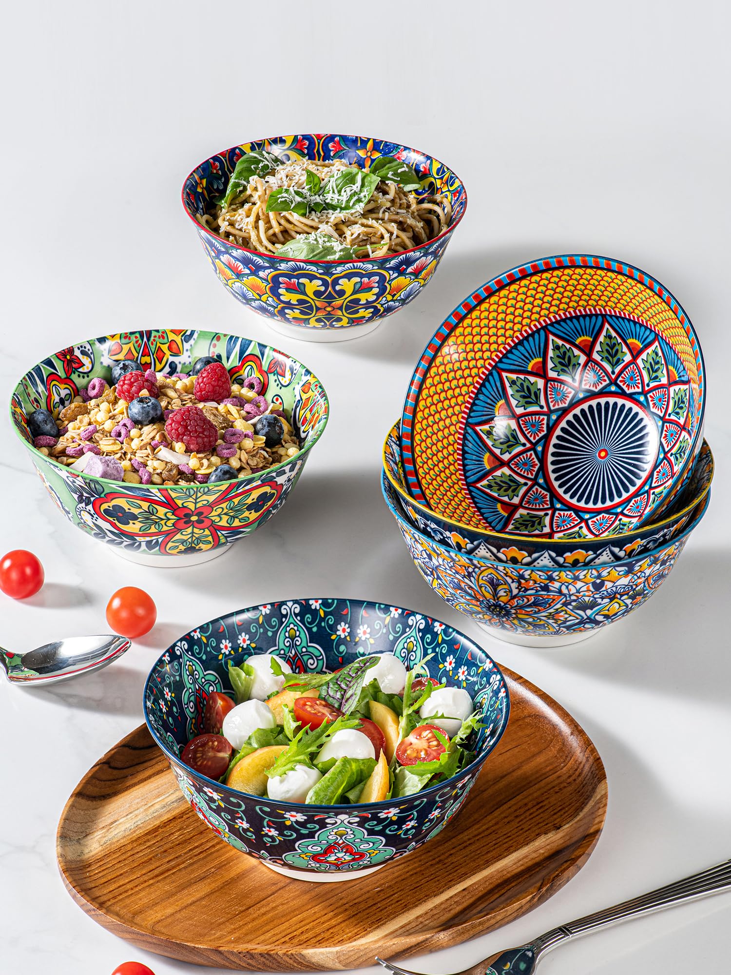 HENXFEN LEAD colorful ceramic bowls front view ideal for soups and salads.